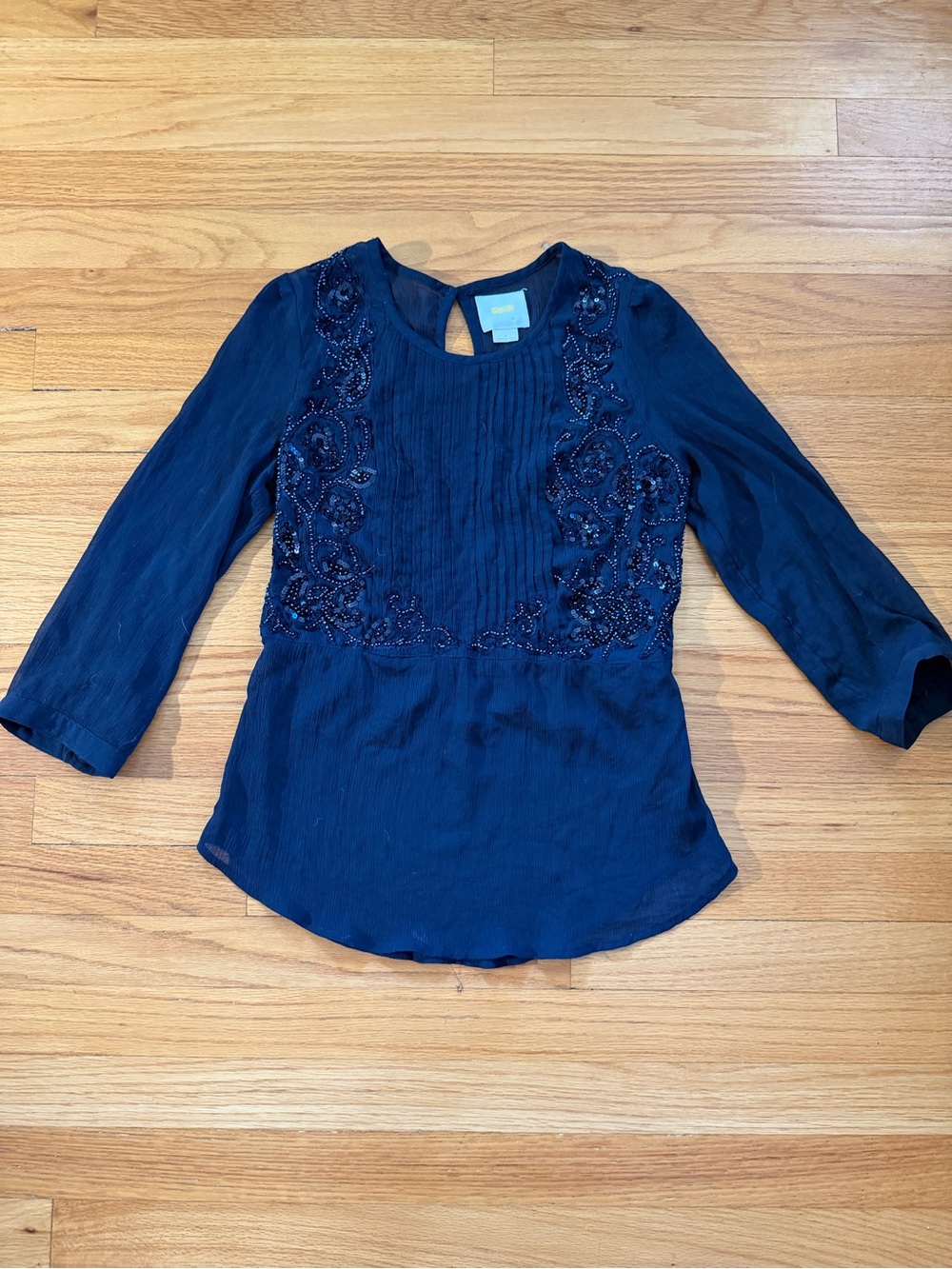 Maeve Navy Beaded Peasant Blouse - Women size 4